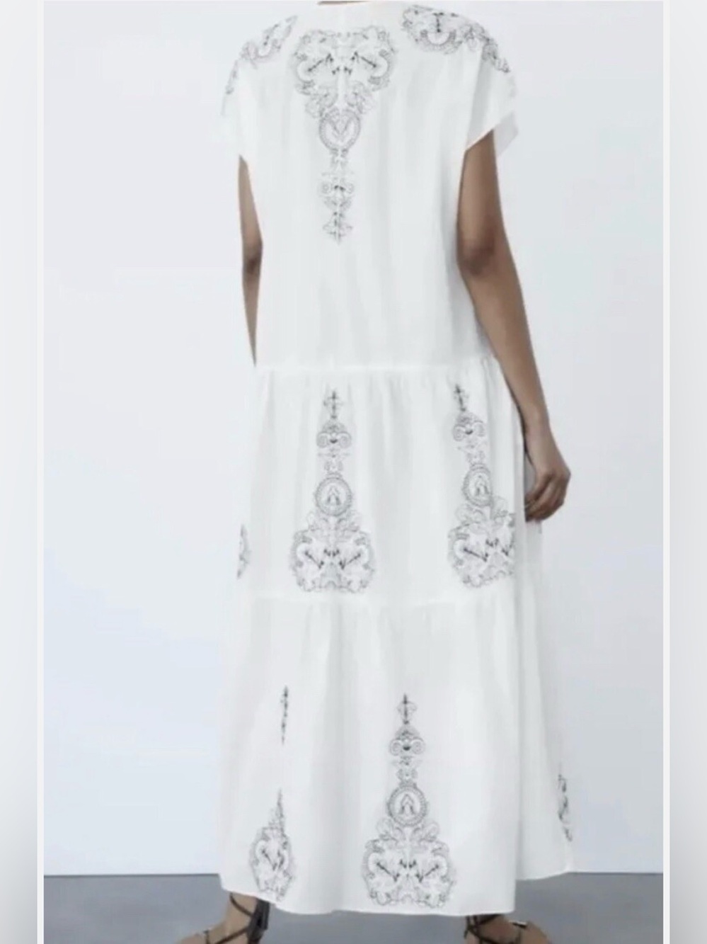 Zara White Embroidered Tiered Maxi Dress Sz XL - Picture 5 of 9